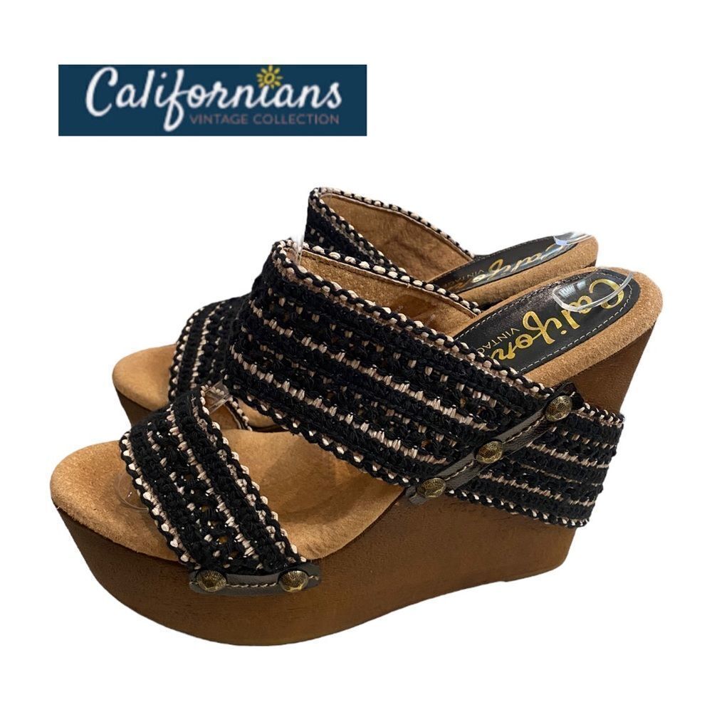 CALIFORNIANS Layla Women's Black Platform Wedge Slide Sandals NEW 10